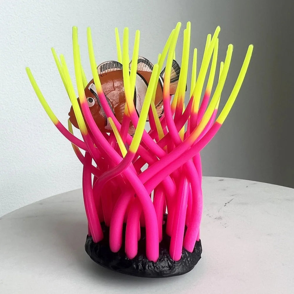 Multicolor Silicone Anemone Ornament With Moving Tentacles