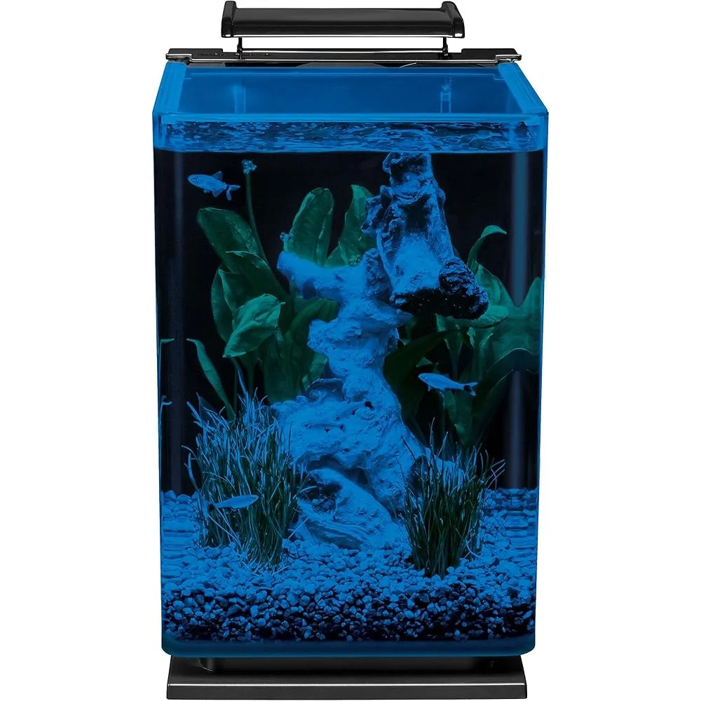 Sleek Glass LED Aquarium Kit with Hidden Filtration Easy Access Daylight Moonlight Lighting Ideal Indoor Aquatic Environment