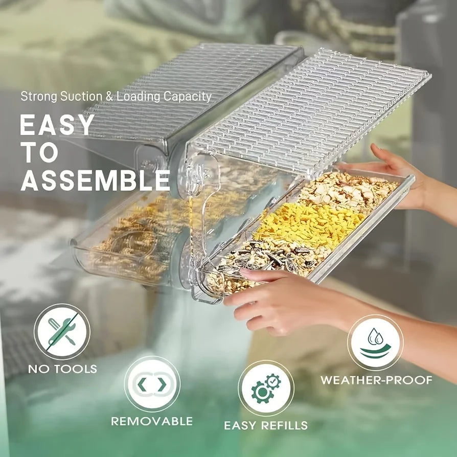 Indestructible Window Bird Feeder With Seed And Water Tray