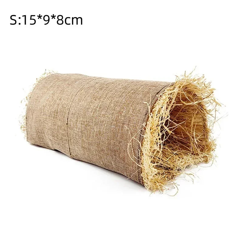 Rabbit Hideaway Toy Grass Straw Bunny Tunnel Hamster Accessories for Guinea Pig Chinchilla Ferret and Rat Cage