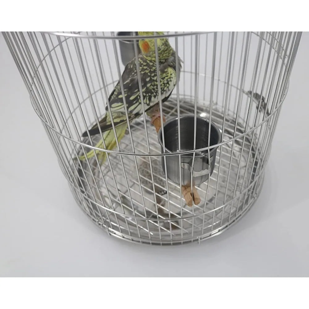 Large Stainless Steel Birdcage Round Design for Parakeets and Parrots Black Phoenix Peony Villa