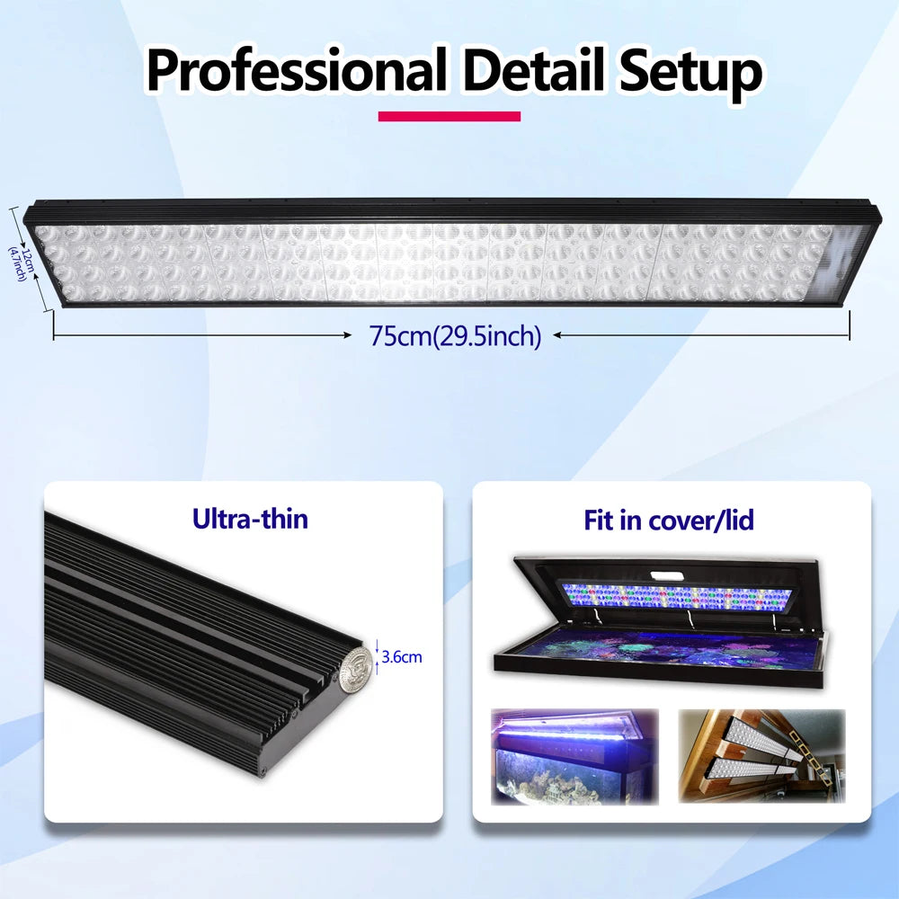 75CM PopBloom WiFi Aquarium Led Light, Full Spectrum Led Marine Aquarium For 80-100cm 36" Reef Coral SPS LPS Tank Hertz75