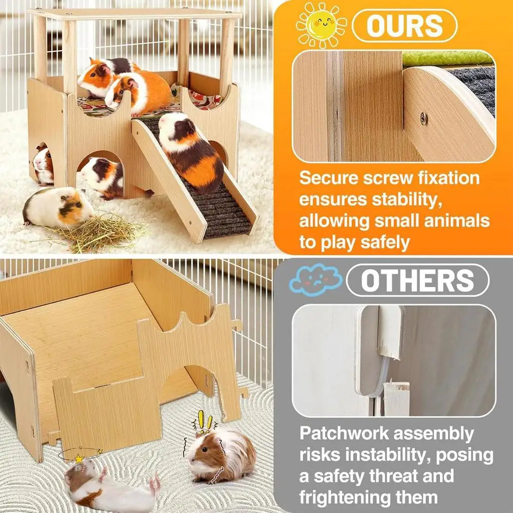 Chinchilla House Double-Layer Wooden Hamster Playground Shelter With Ladder