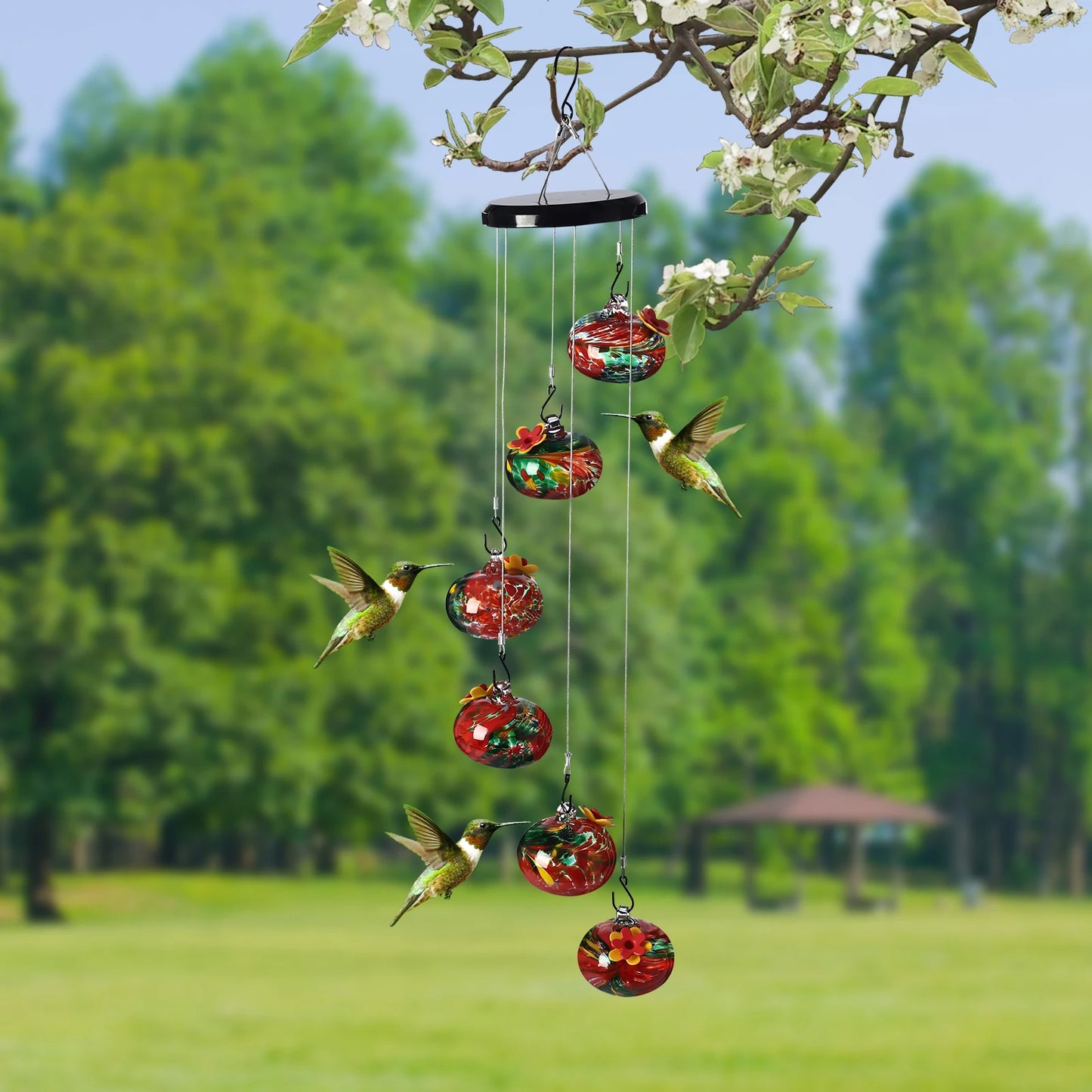Charming Glass Wind Chime Hummingbird Feeder Outdoor Hanging Bird Feeder