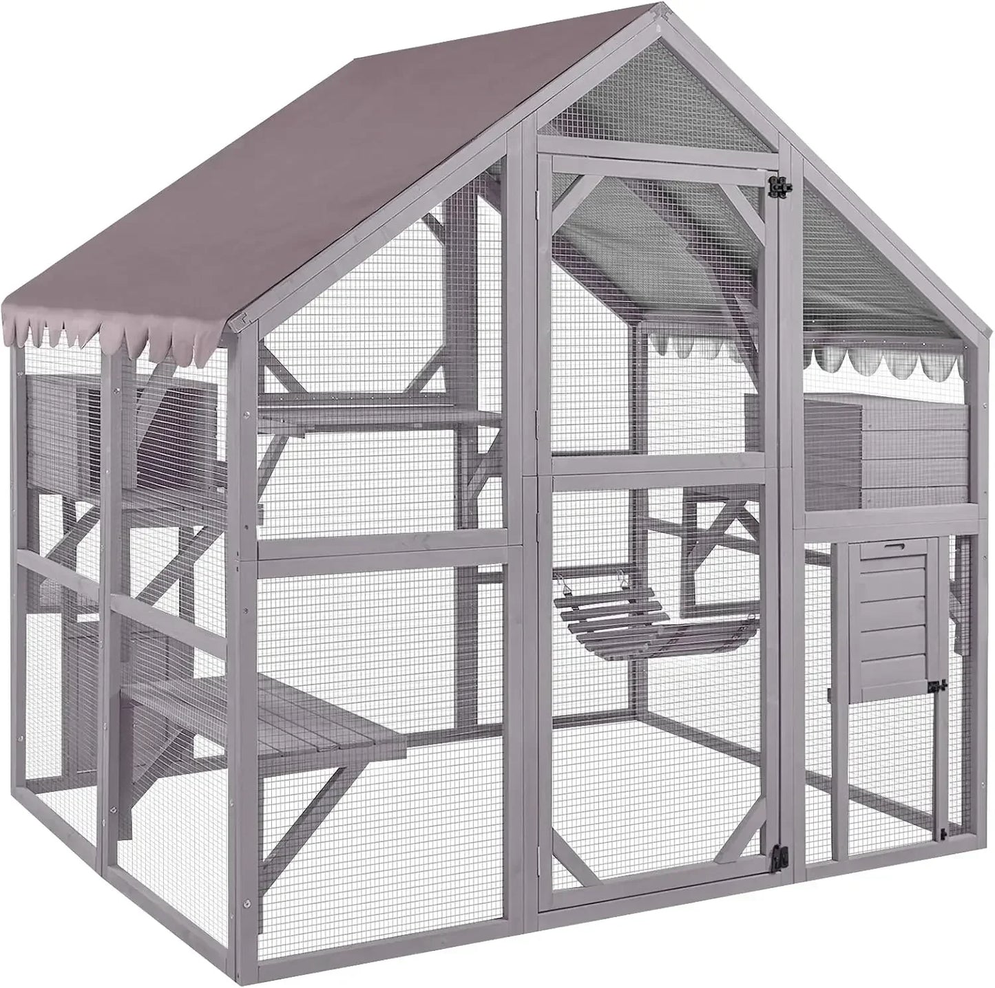 Cat Enclosure Outdoor Cat Catio Large Cat Run with Bridges, Walks, Small Houses, Roof Cover 28.27ft cat cage cat house