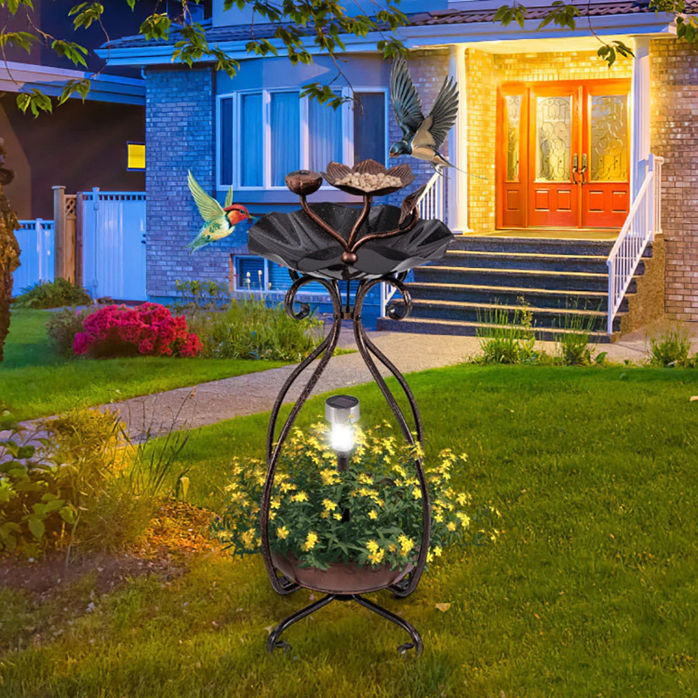 1 Pc Solar Outdoor Bird Bath Feeder Combo with Planter