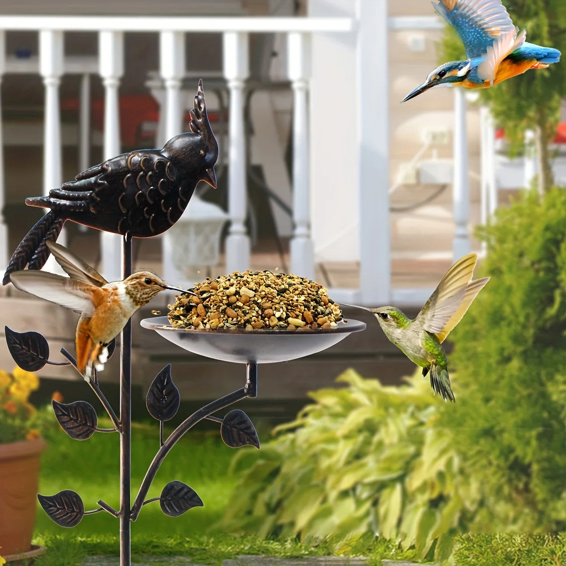 Metal Oriole Bird Feeder Stake, Antique Copper Outdoor Bath