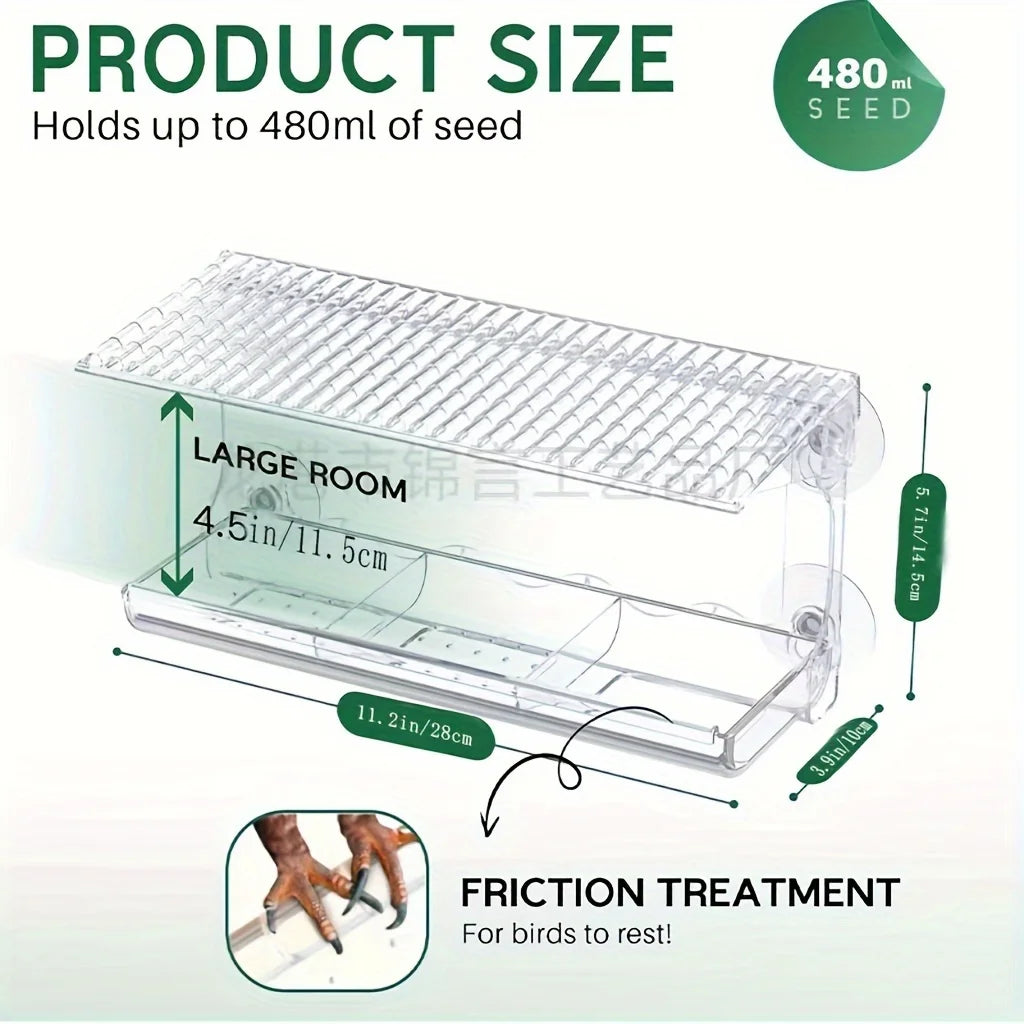 Indestructible Window Bird Feeder With Seed And Water Tray