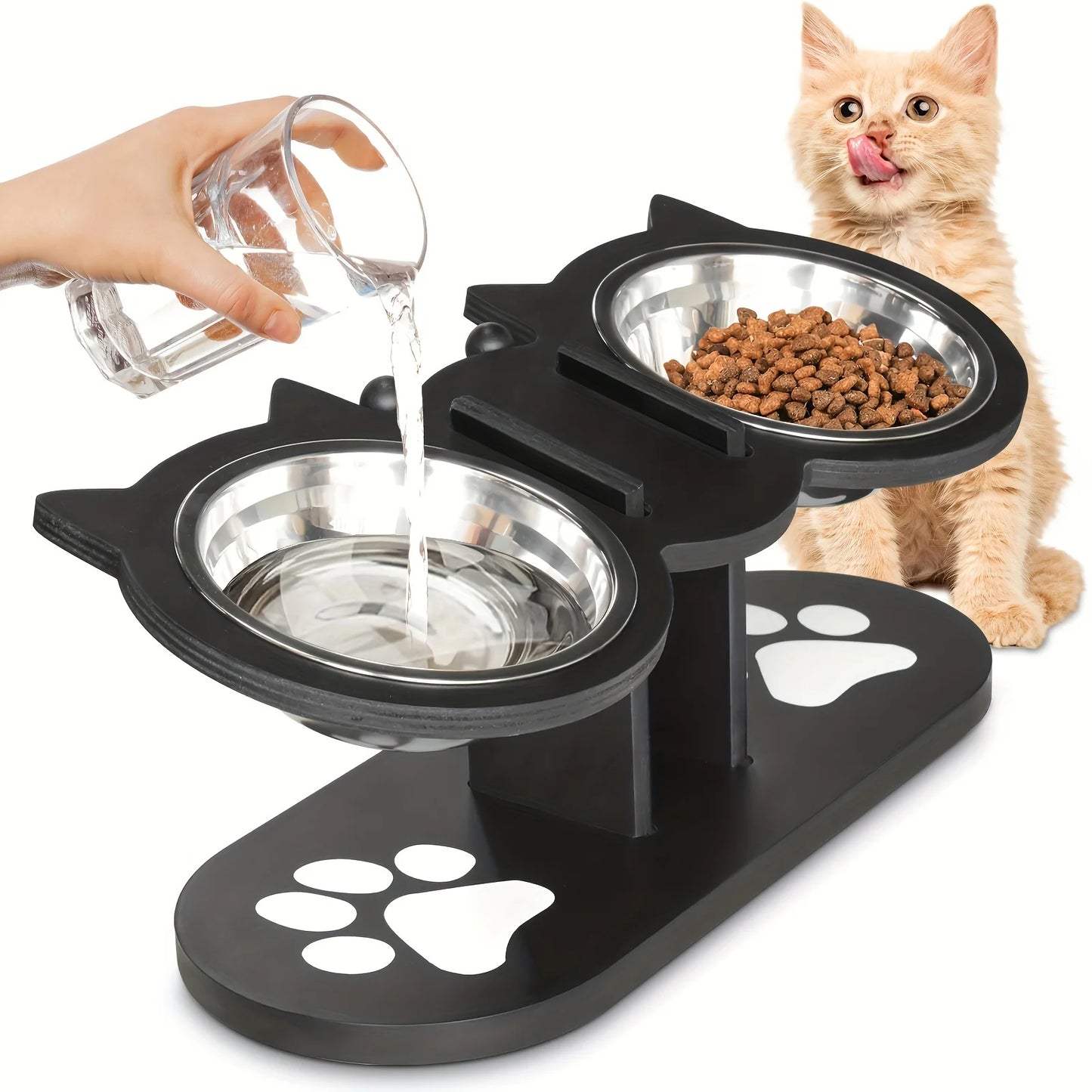 Cat 3 Bowls In 1 Raised Feeder With 15 Degree Tilt Stand