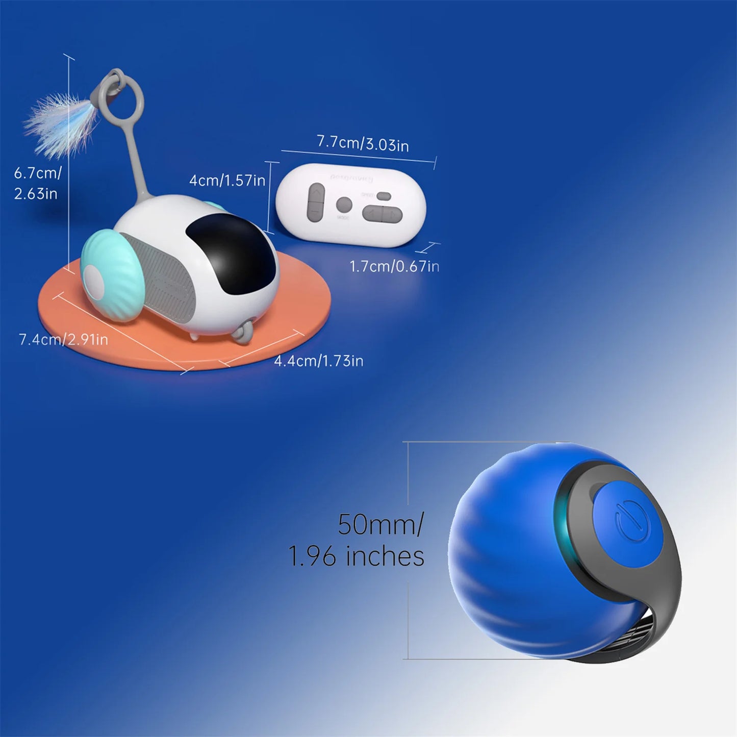 Interactive Automatic Remote Control Cat Mice Car Toy and Smart Electric Moving Speedy Cat Ball Toy with Feather Tail