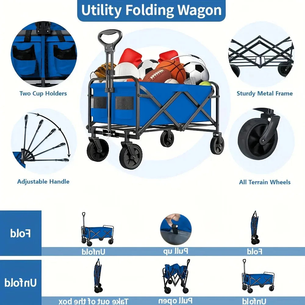 Wagon Cart Foldable Heavy Duty Utility Cart for Groceries