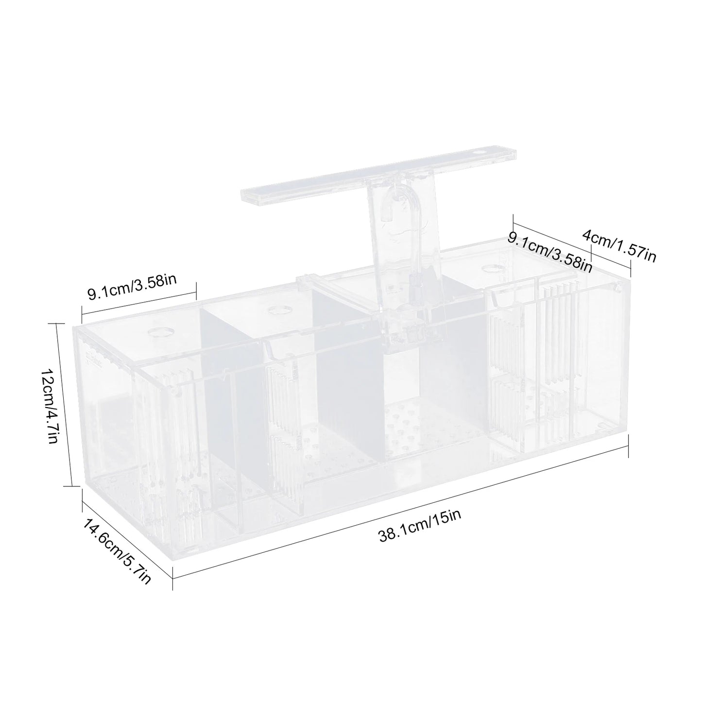 4 Grid Acrylic Fish Tank with LED Light 2.5W Low Power IPX8 Waterproof Tabletop Aquarium for Fighting Fish Shrimp and More