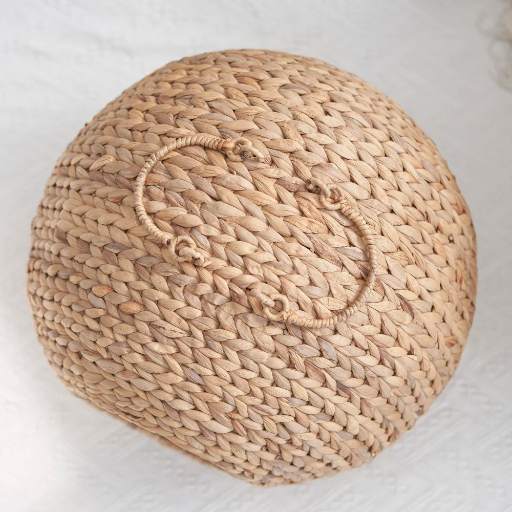 Gertrude Water Hyacinth Woven Wicker Round Cat Bed Cave with Handles 18 Inch for Any Size Cat Breeds
