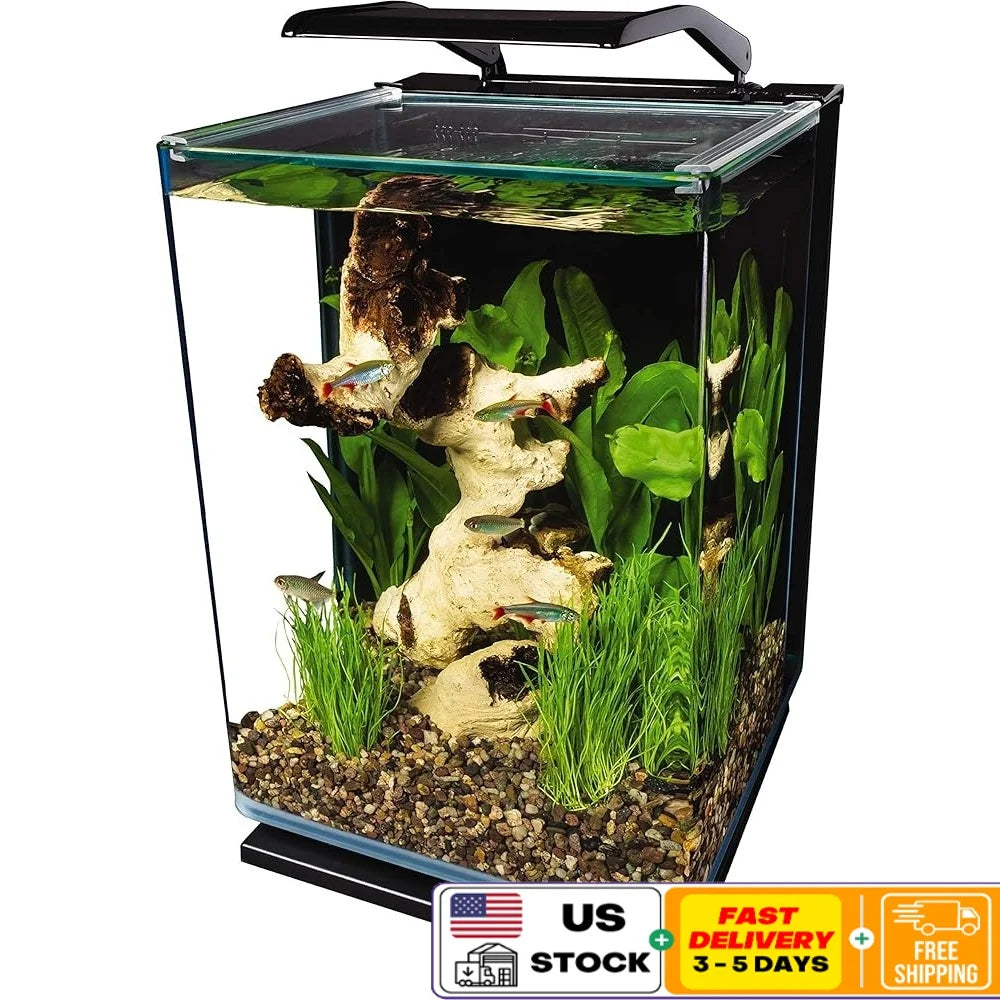 Sleek Glass LED Aquarium Kit with Hidden Filtration Easy Access Daylight Moonlight Lighting Ideal Indoor Aquatic Environment
