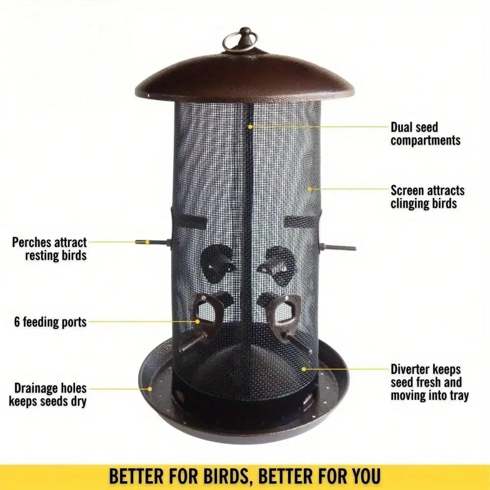 Giant Combination Screen Bird Feeder with 10 Pound Capacity Built-in Drain and Screw Cap Design Easy to Fill for Bird Lovers