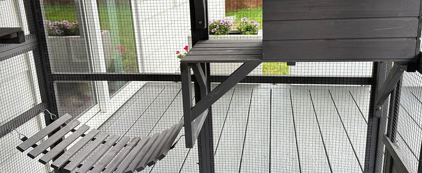 Cat Enclosure Outdoor Cat Catio Large Cat Run with Bridges, Walks, Small Houses, Roof Cover 28.27ft cat cage cat house