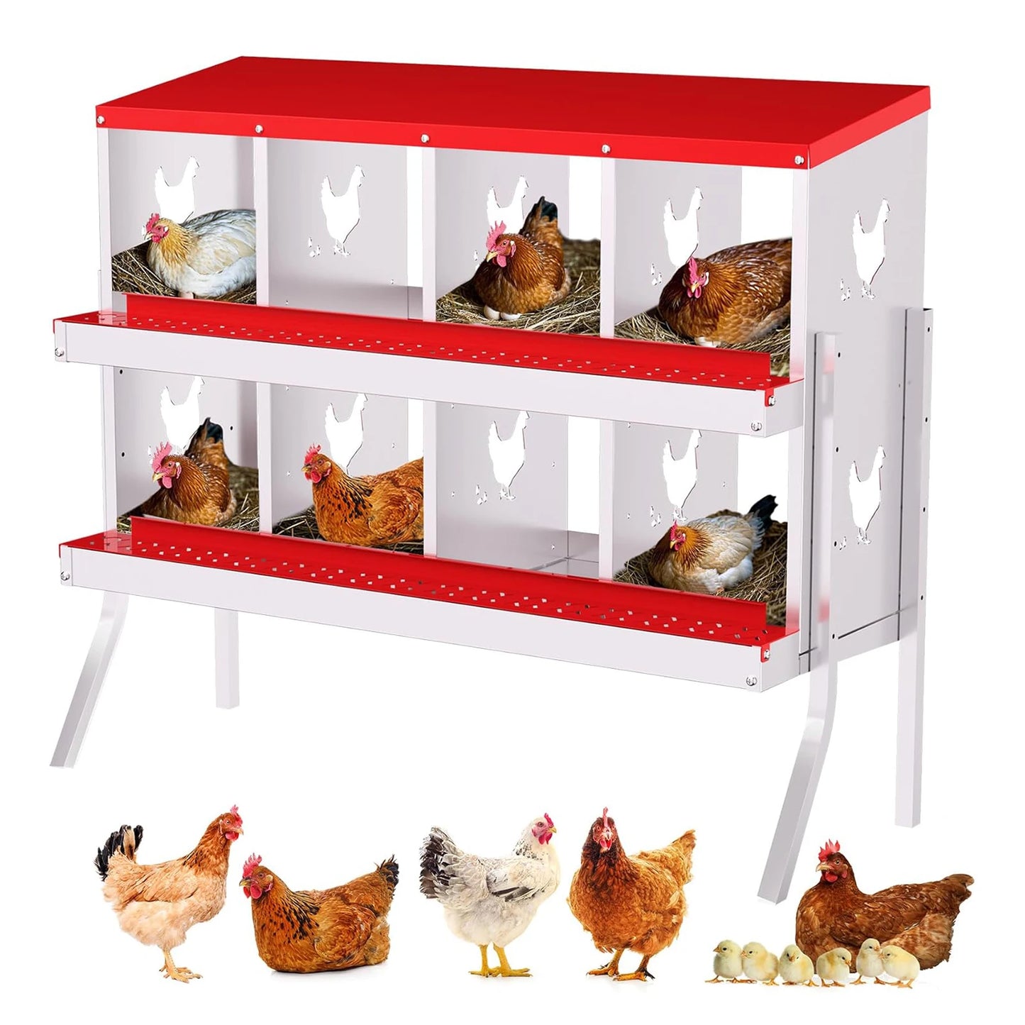 Chicken Nesting Box with Bracket Legs 6/8/10 Compartment for Chicken Coop Hens