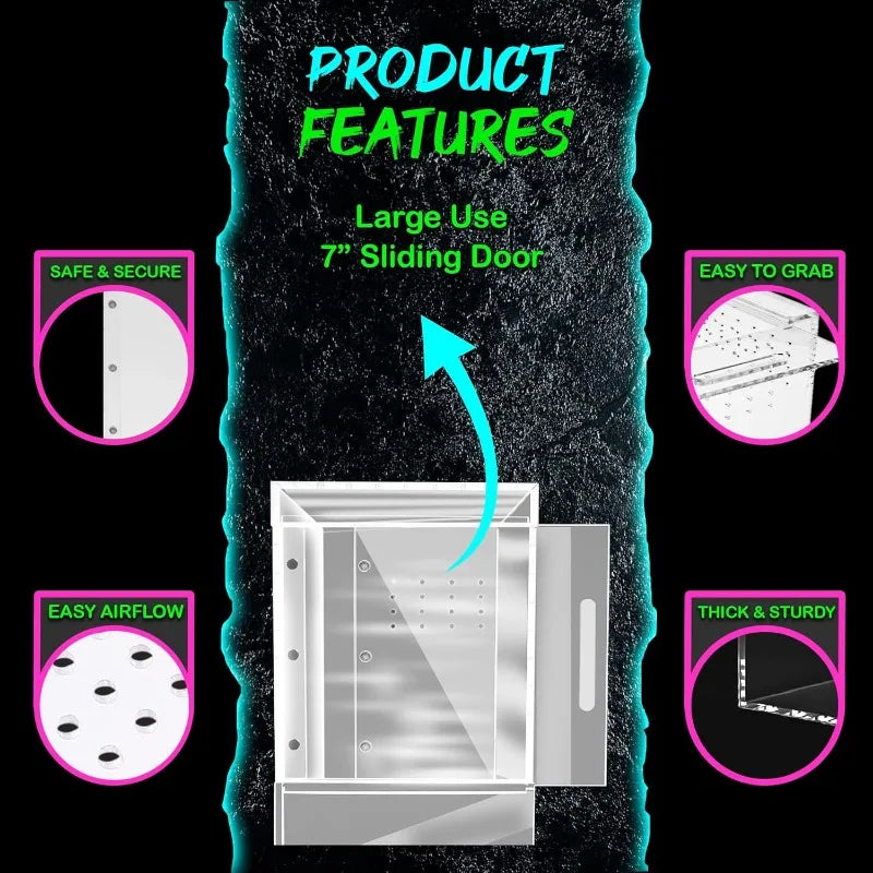 Tarantula Enclosure XL (10”x7”x14”) Reptile Terrarium w/Sliding Magnetic Door-Great Reptile Tank for Terrestrial or Arboreal Ani