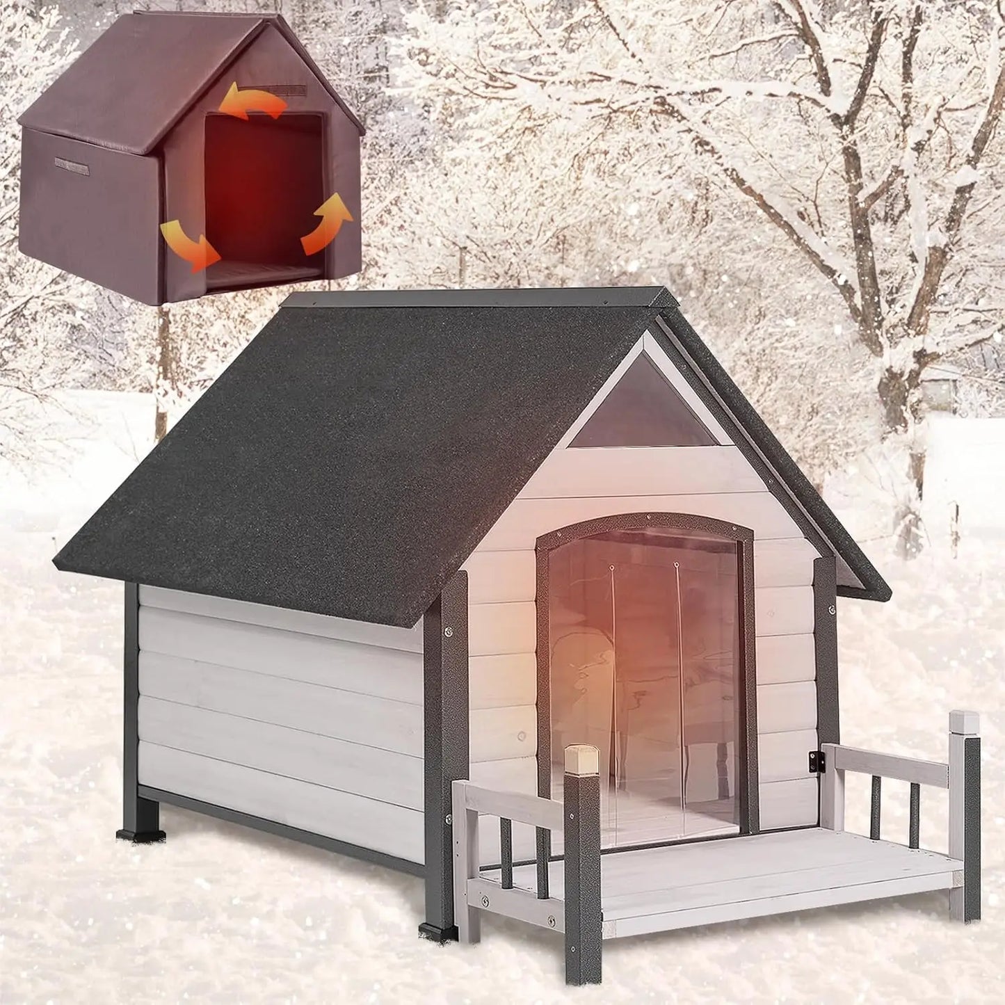 Outdoor Dog House 100 Percent Insulated Dog Kennel with Liner for Winter Thick Material Metal Frame Waterproof