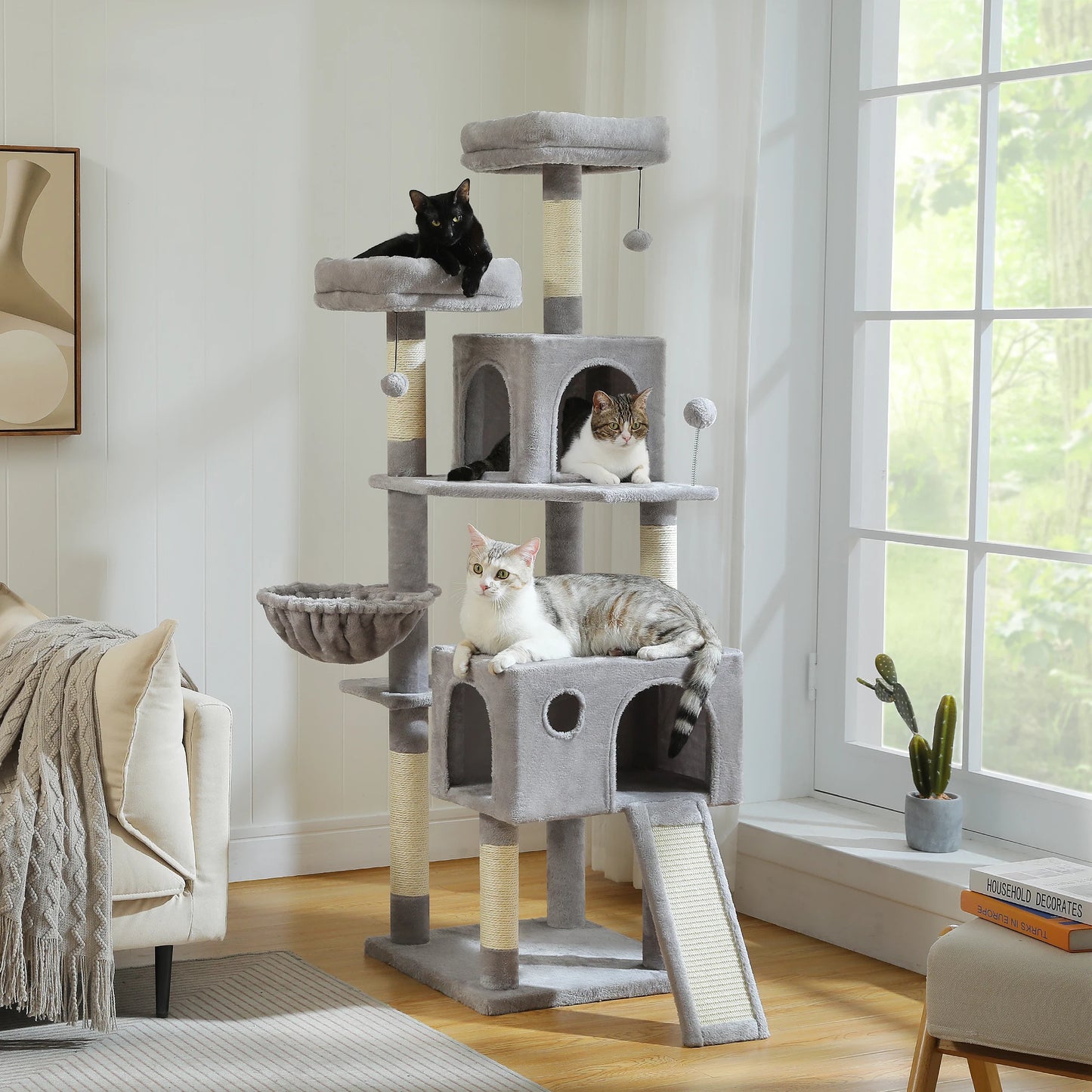 Multi Level Cat Tree Tower With Sisal Scratching Post Hammock