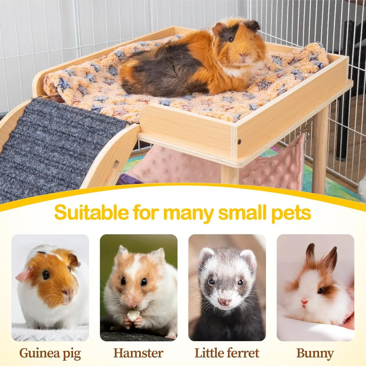 Enlarged Guinea Pig Hammock With Wooden Platform And Stairs