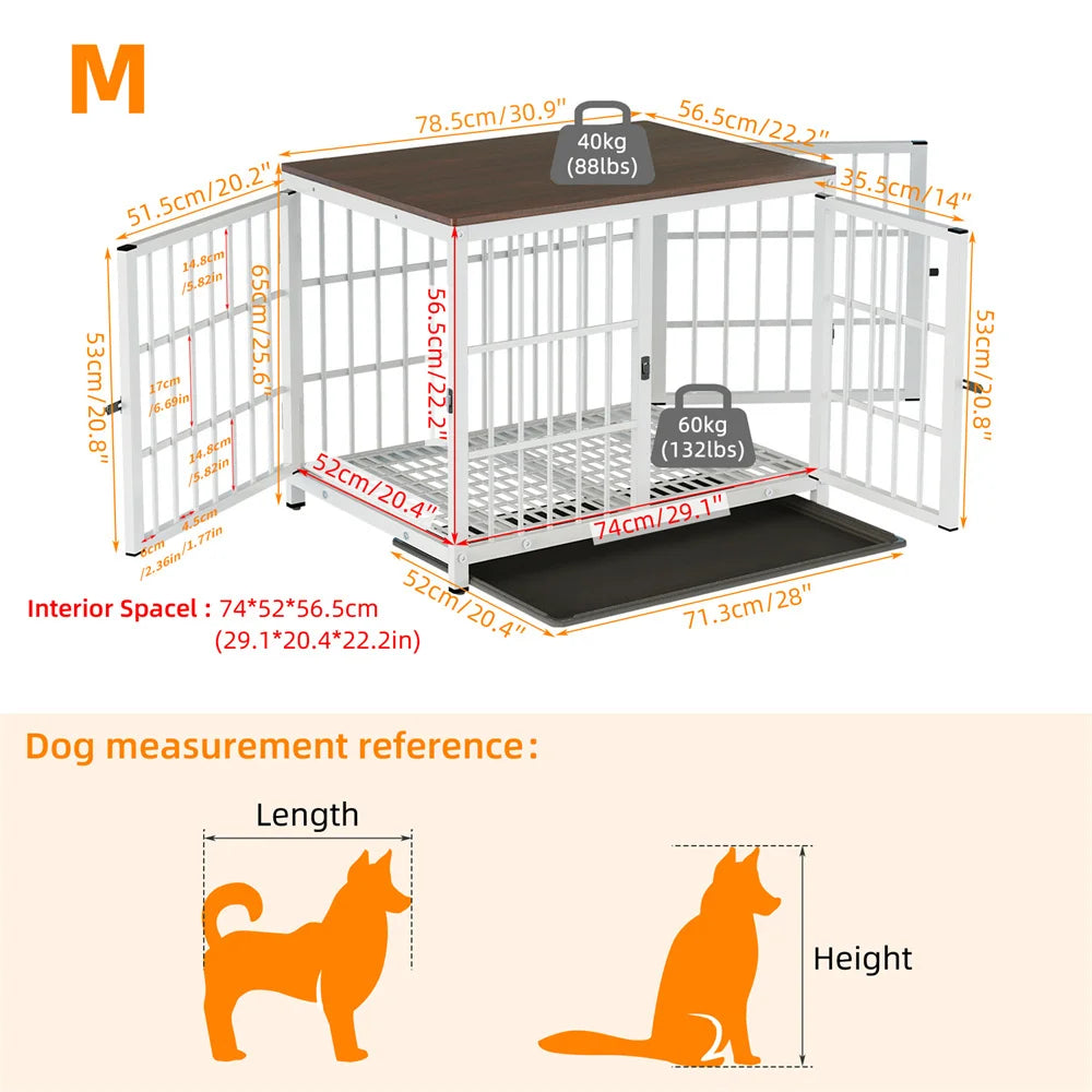 Large Wooden Dog Crate Indoor Furniture Style Elevated Pet Dog Cage Kennel End Table Lattice Playpen with 3 Doors