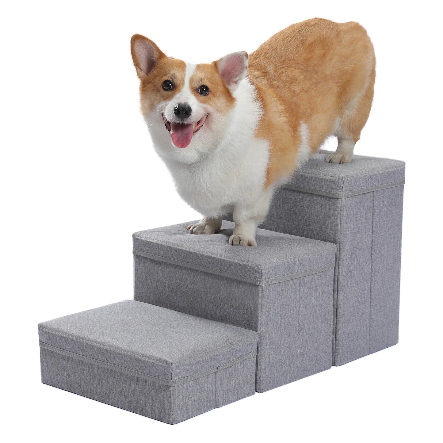 3-Tier Dog Stairs Foldable Pet Stair with Storage Box