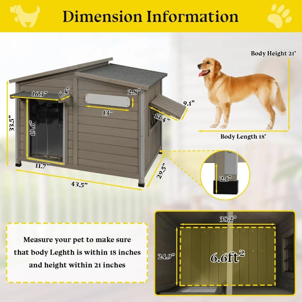 Dog House Outdoor Weatherproof Large Wooden Dog Kennel Indoor with Chew-Proof Iron Frame Removable Floor