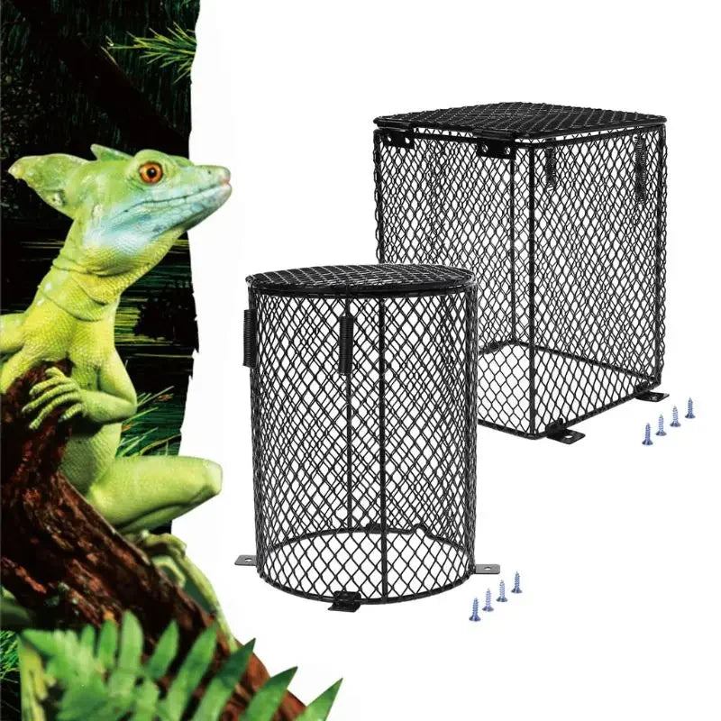 Reptile Heater Guard Heating Lamp Mesh Cover Anti Scald Lampshade Ceramic Light Bulb Protector Cylinder and Square Shaped