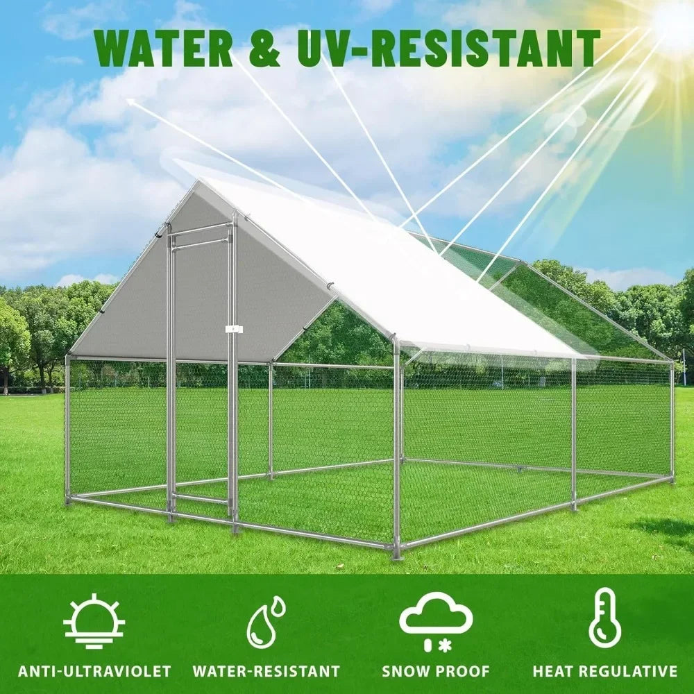 Large Metal Chicken Coop Walk In Poultry Cage with Water Resistant and Anti UV Cover for Ducks Rabbits and Cats Outdoor