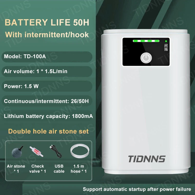 Aquarium Fish Tank Oxygen Pump Charging Dual-Purpose Air Pump Usb Lithium Battery Household Portable Fishing Mute 6000mA Outdoor
