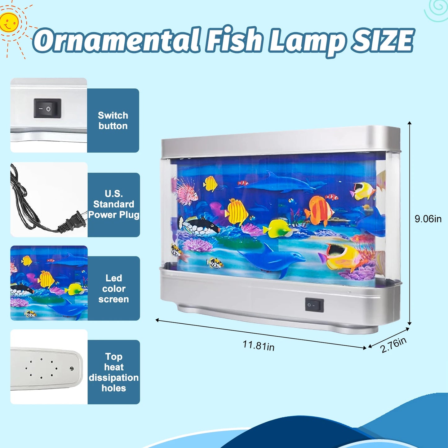 Artificial Aquarium Sensory Lamp with Moving Fish Simulation Decorative Ocean in Motion