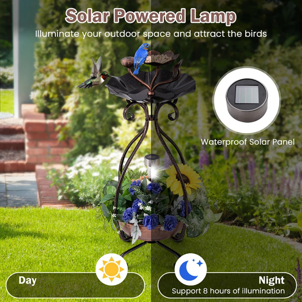 1 Pc Solar Outdoor Bird Bath Feeder Combo with Planter