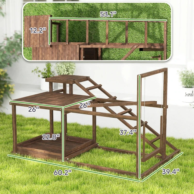 Wooden Chicken Playground With Perch Swing Ladder Platforms