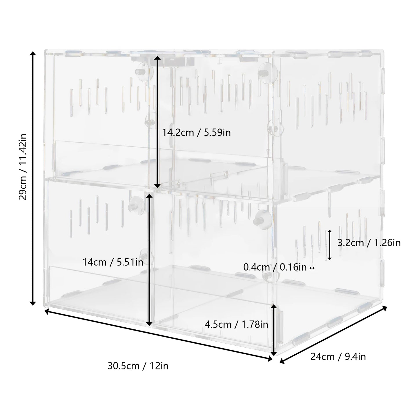 Acrylic Reptile Terrarium with 360 Degree View Secure Lock Ventilated Easy Clean and Install for Scorpions Spiders and Small Reptiles