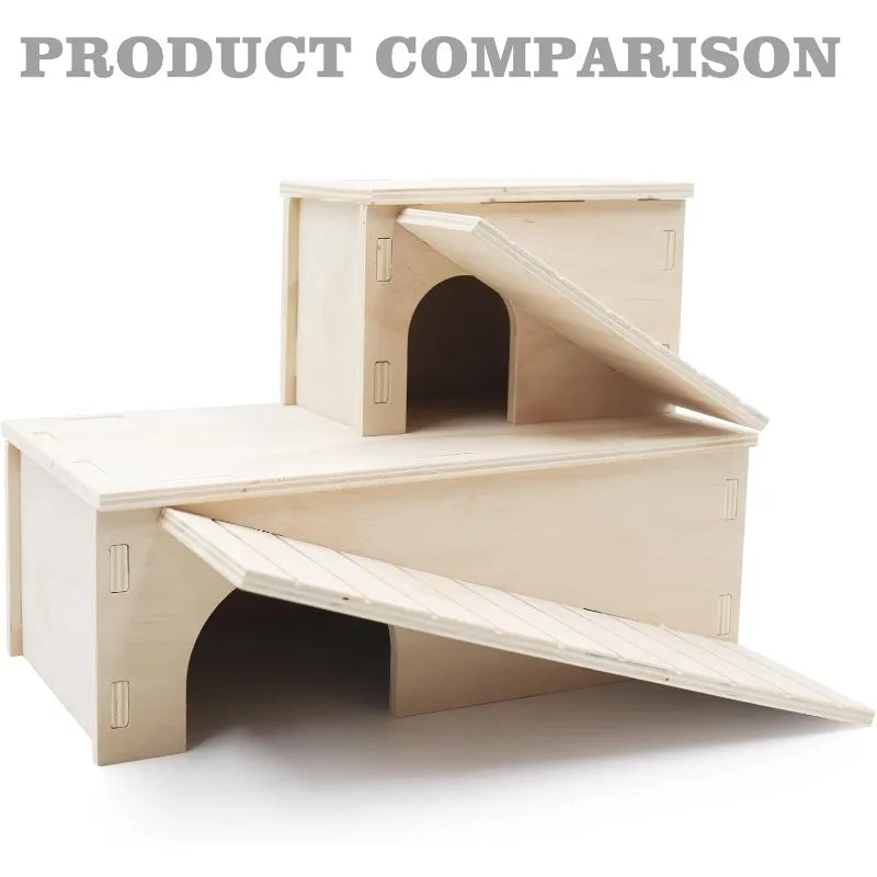 Wooden Lizard Hideout with Climbing Ramp Reptile Habitat with Basking Platform Tank Accessories for Bearded Dragon Lizard Chameleon 12.9 x 11 x 4.7 Inch