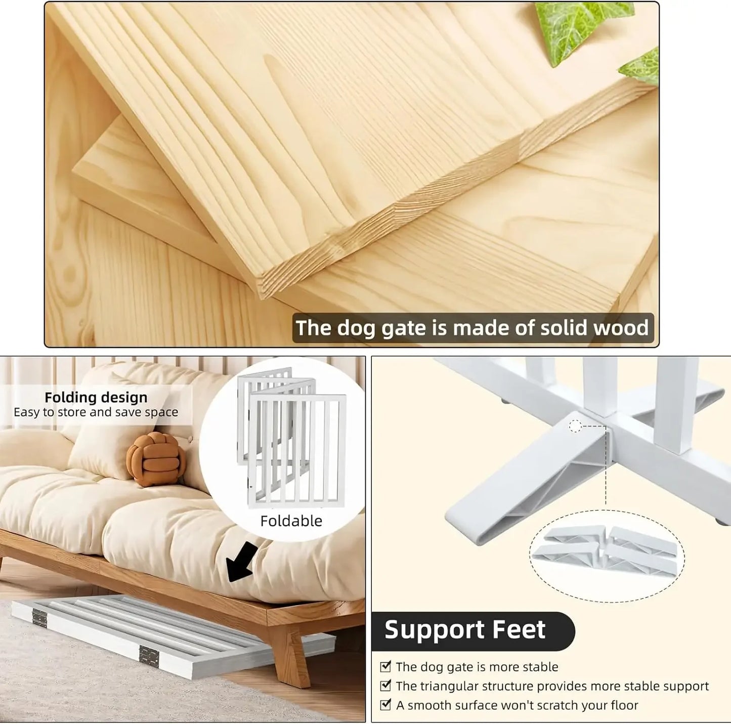 Dog Gate Indoor Freestanding Wooden Pet Fence for Home