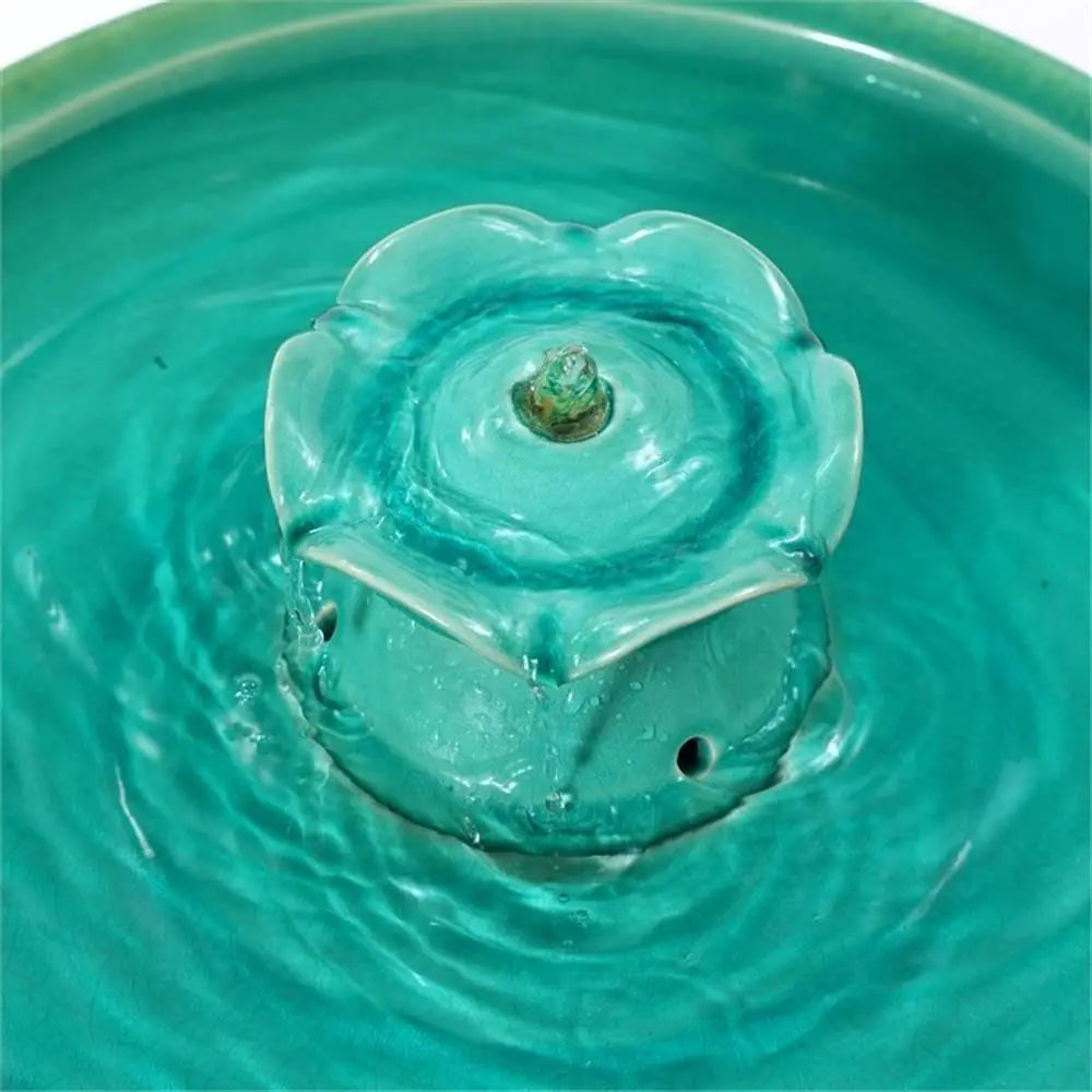 22 Inch Ceramic Bird Bath Fountain Glazed Lotus Waterfall
