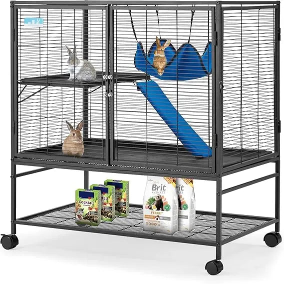40 Inch Large Metal Rolling Ferrets Cage 2 Tiers Small Animal Cages Critter Nation Cage for Rats Chinchillas 0.5 Inch Bar Spacing