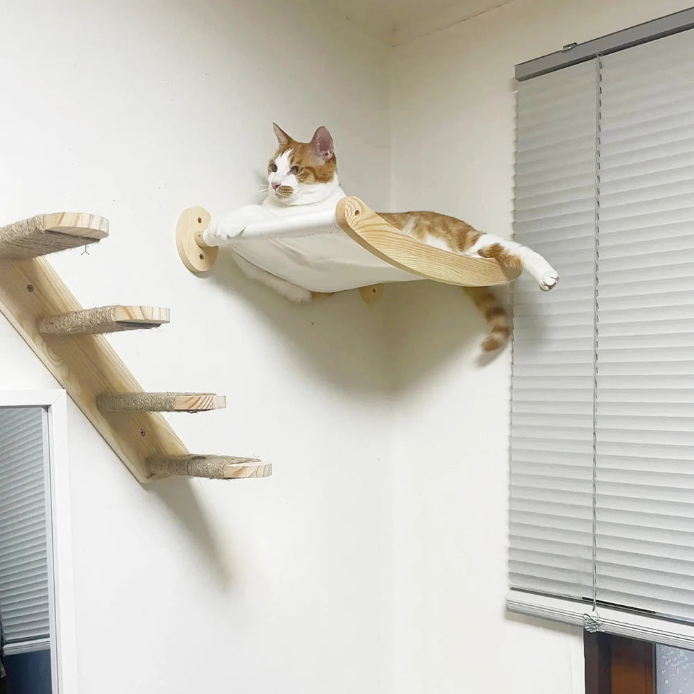 Cat Hammock and Stairway Wall Mounted Climbing Shelf with Sisal Rope for Cats and Kittens