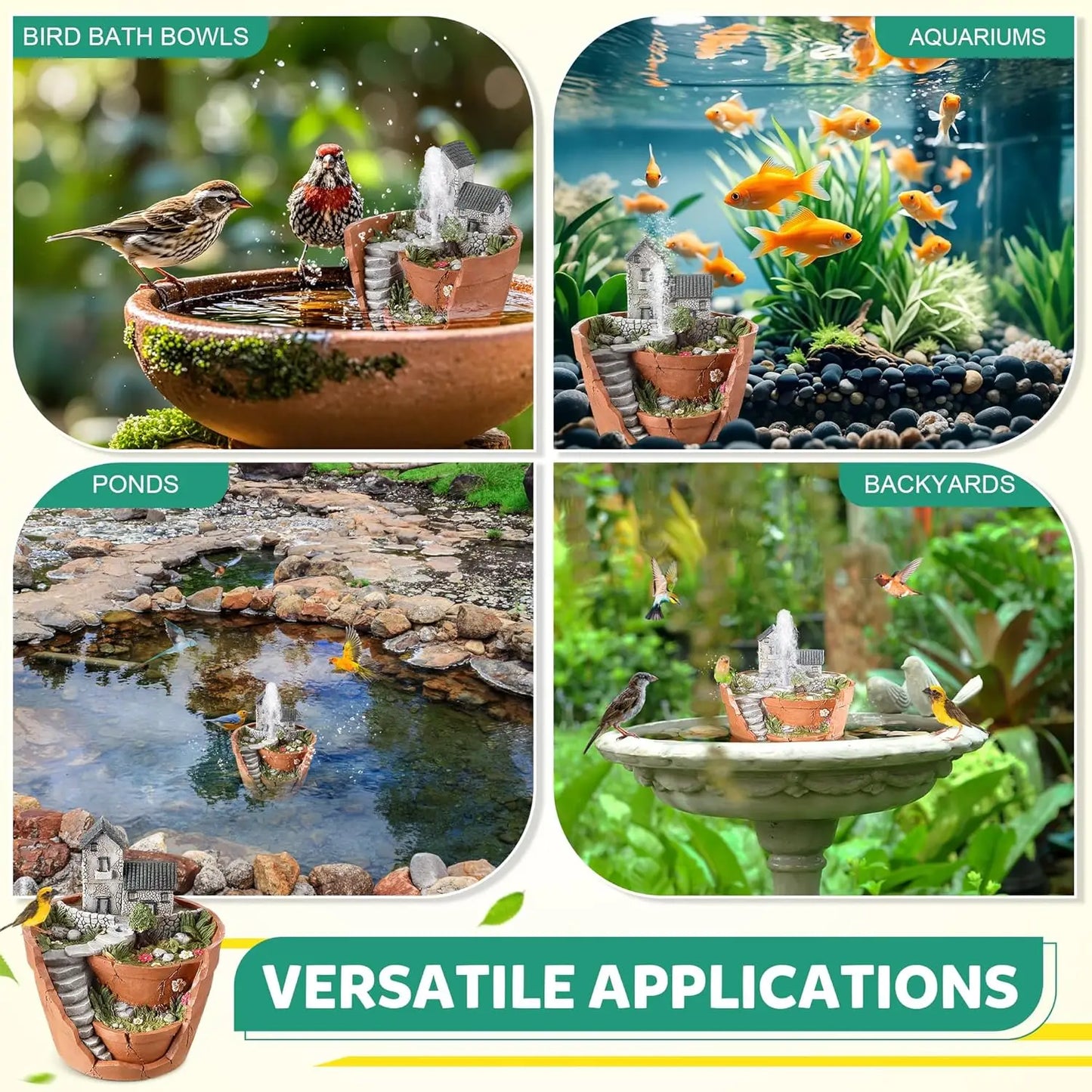 Bird Bath Fountain With Pump Water Wiggler for Gardens