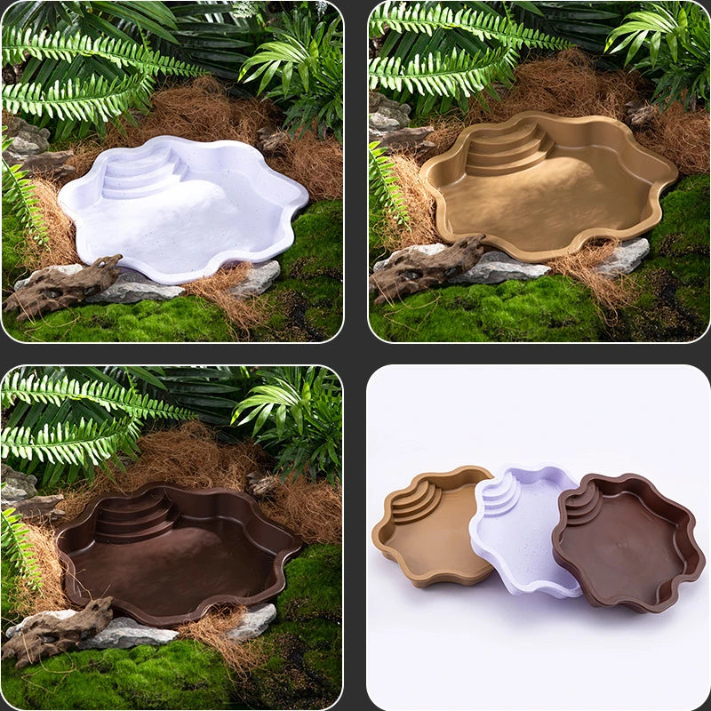 Turtle Pool Large Reptile Turtle Bathing Tub Feeding Bowl Lizards Habitat With Ramp