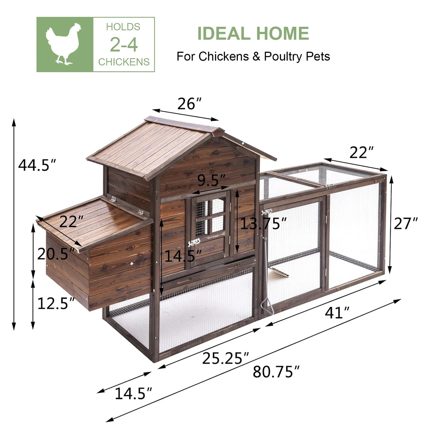 Wooden Chicken Coop for 5 Chickens with Nesting Box Tray