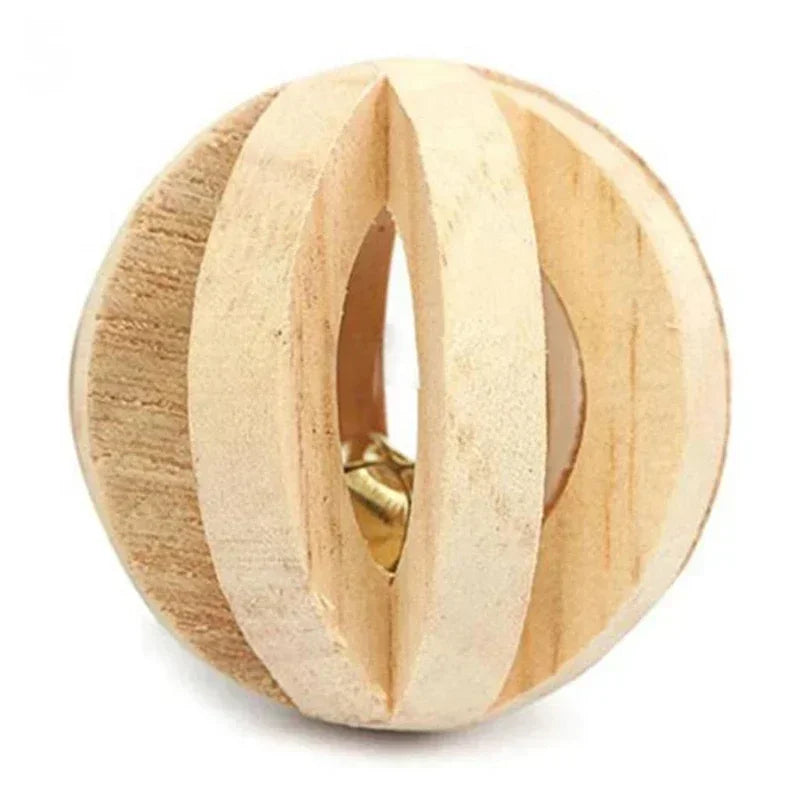 Cute Rabbit Roller Toys Natural Wooden Pine Dumbbells Unicycle Bell Chew Toys for Guinea Pigs and Small Pets