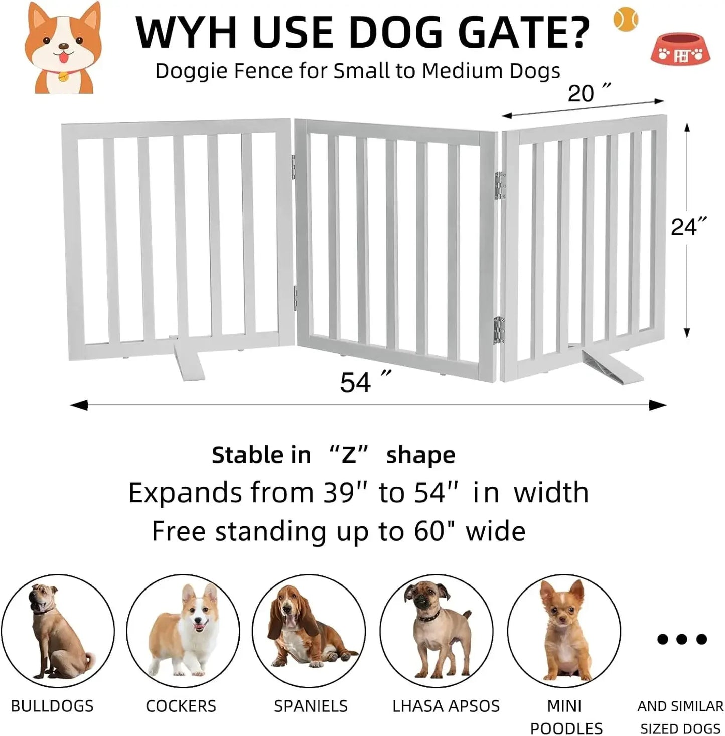 Dog Gate Indoor Freestanding Wooden Pet Fence for Home