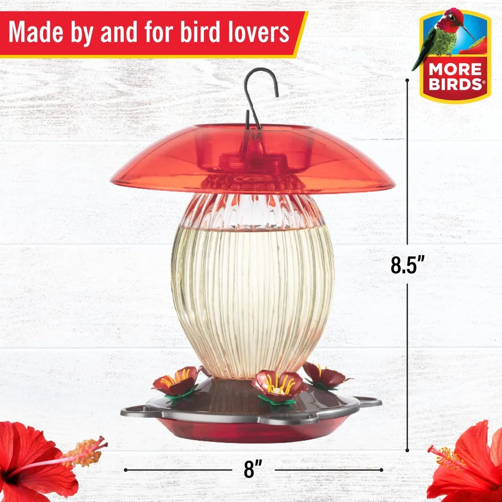 Glass Hummingbird Feeder with Ant Moat and Bee Resistant Flower Ports Easy to Clean and Fill 20oz Capacity for Outdoor Birdwatching