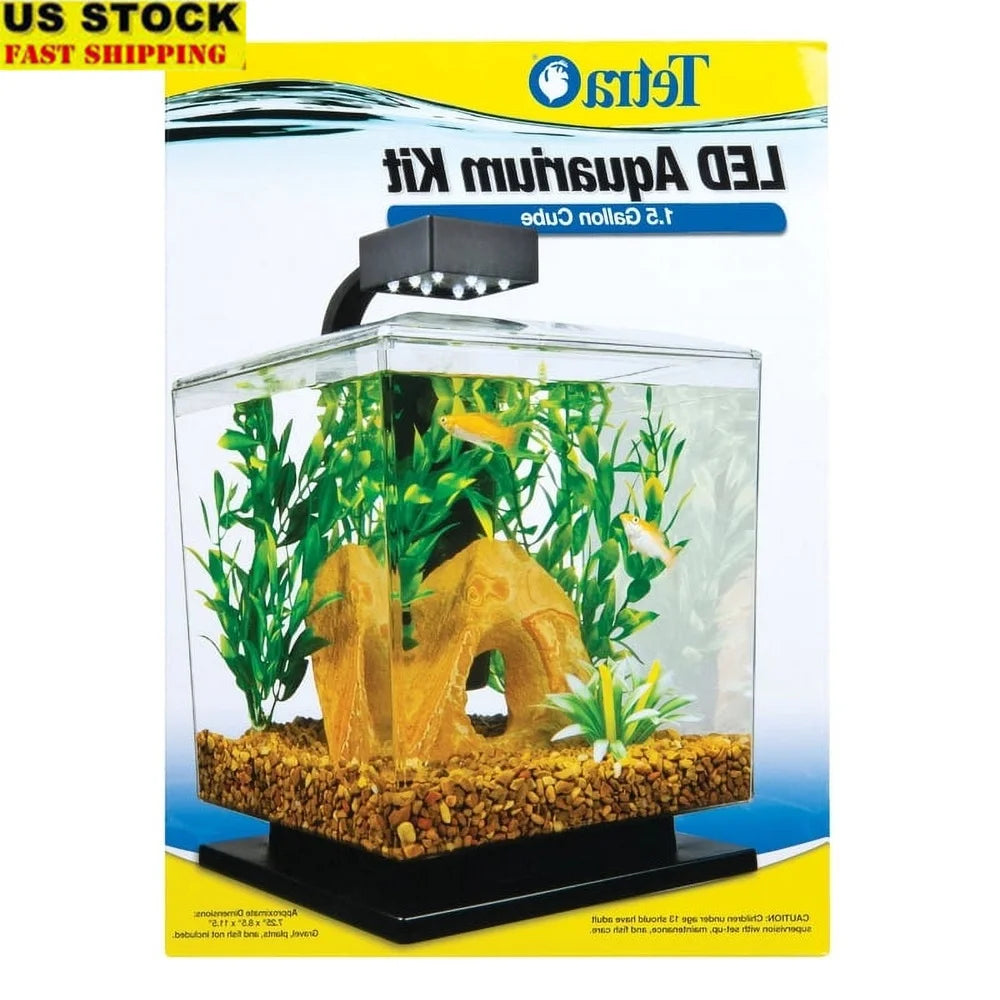 Led 1.5 Gallon Cube Aquarium Kit With Clear Lid For Feeding