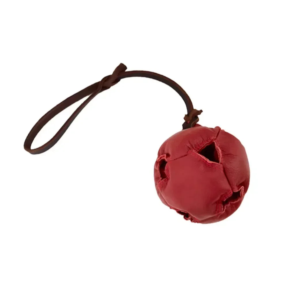 Leather Dog Training Ball Toy with Handle Soft Puppy Reward Fetch Catch Tug Toy