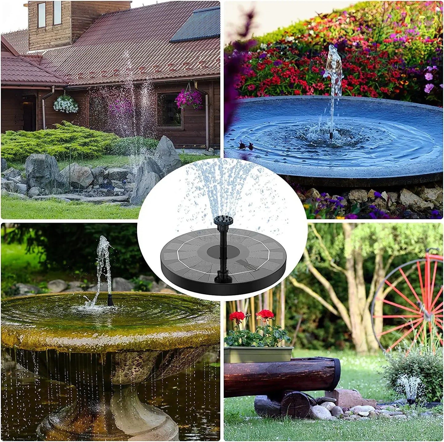 2.5W Solar Bird Bath Fountain Pump Solar Fountain Pump for Bird Bath with 6 Nozzles Pool Fish Tank 2 Pack