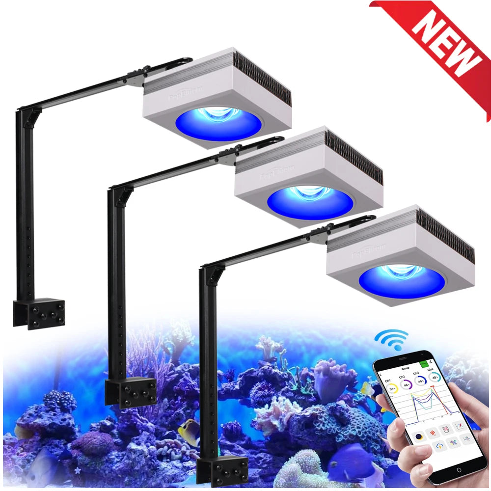 New PopBloom RL90 WiFi LED Aquarium Light Full Spectrum Reef Light for Saltwater Coral Growth in Marine Aquarium Tank